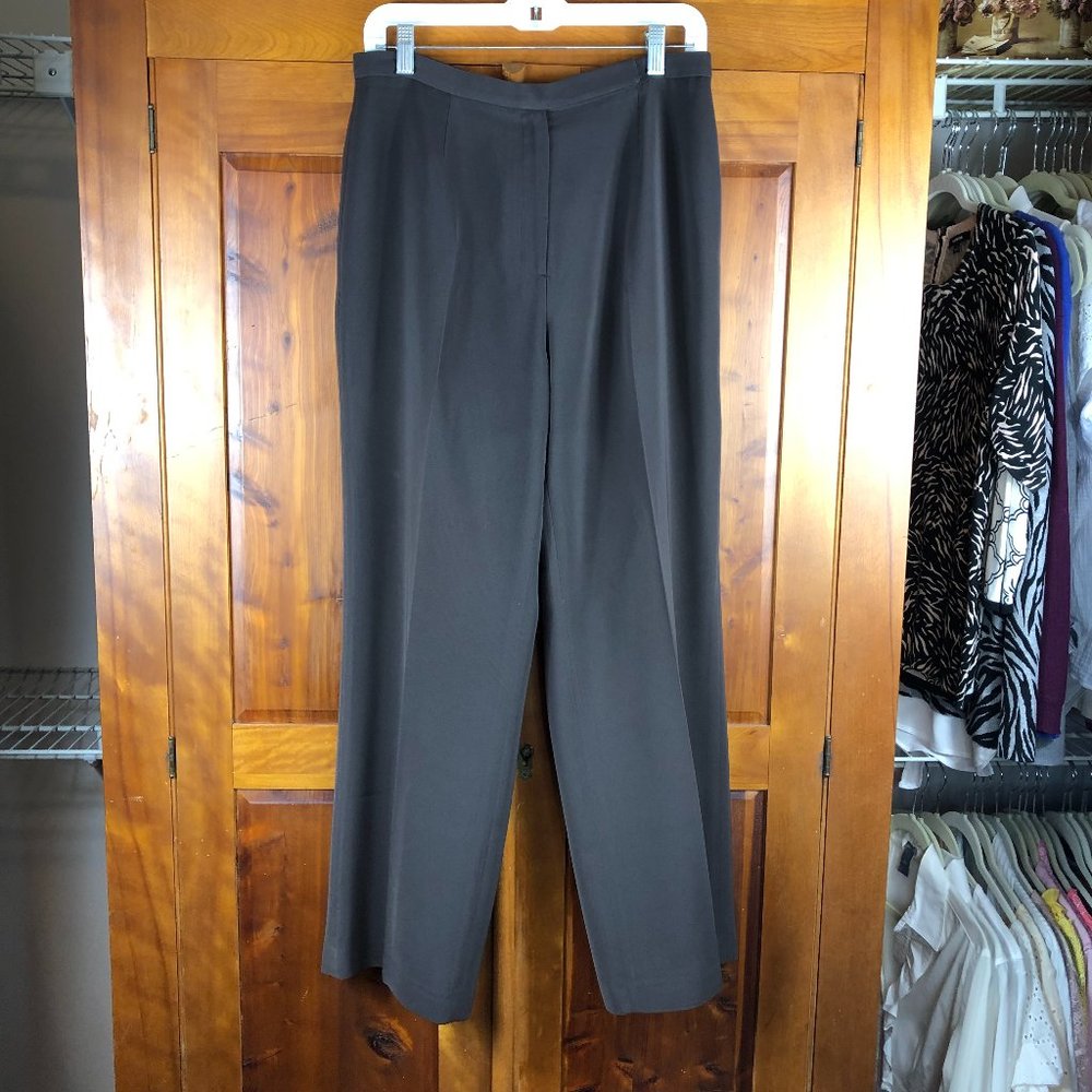 Kasper Classics Petite Wide Leg High Waist Flat Front Pants Quiet Luxury Office